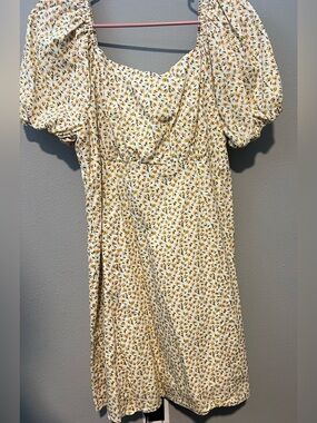 Doe & Rae Cream Midi Dress with Mustard Floral Print